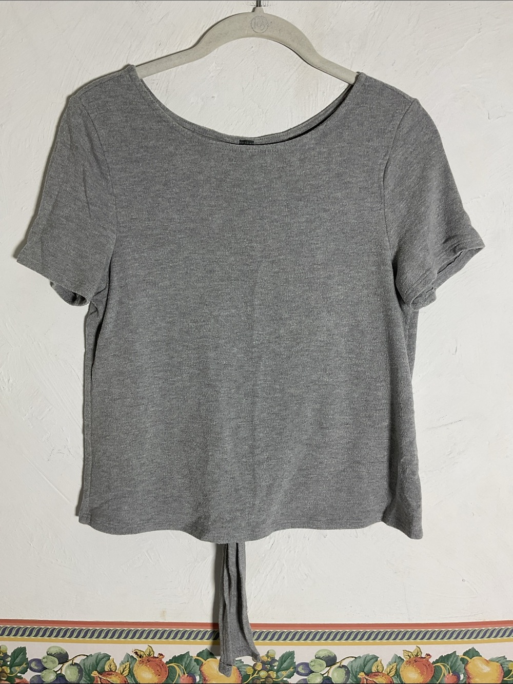 ALYA Gray Ribbed Short Sleeve Crossover Open Back Tie Top Size M - Picture 4 of 8